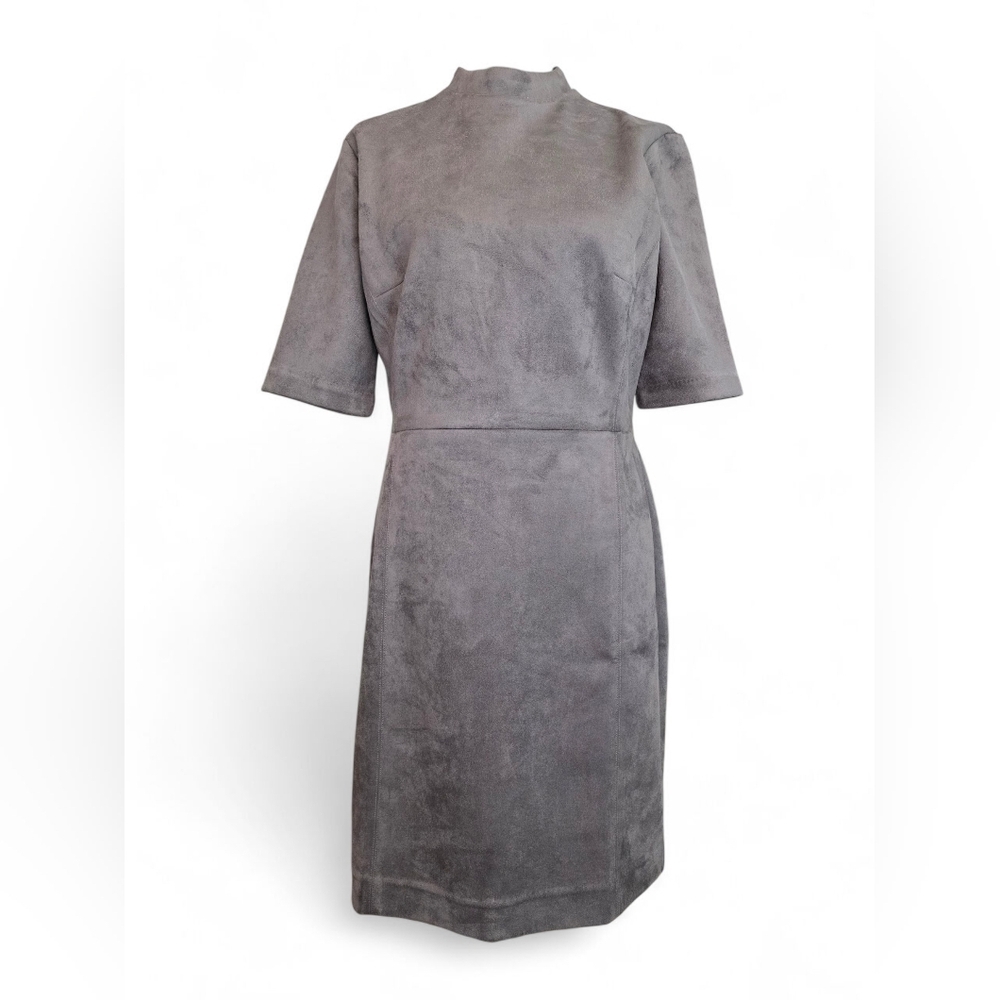 Ann Taylor Gray Faux Suede Sheath Dress Size 6 Short Sleeve Work Office Like New